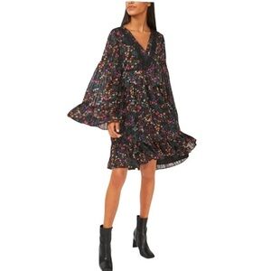 Riley & Rae Kate Floral Print Babydoll Dress Floral Print in Rich Black Size 2